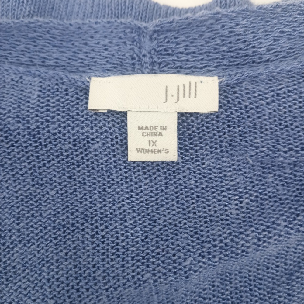 J.Jill Linen Blend Open Front Cardigan Blue Long Sleeve Pockets 1X SSW119444 - Picture 4 of 8